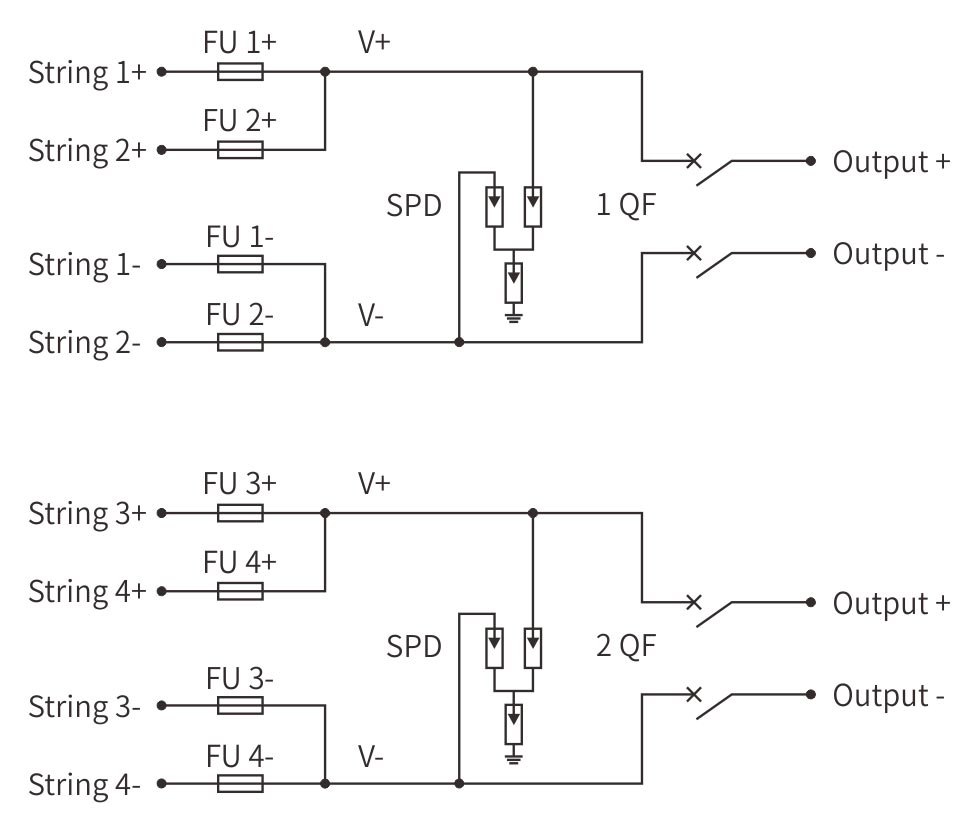 1000V DC Combiner Box 4 In 2 Out MCB type
